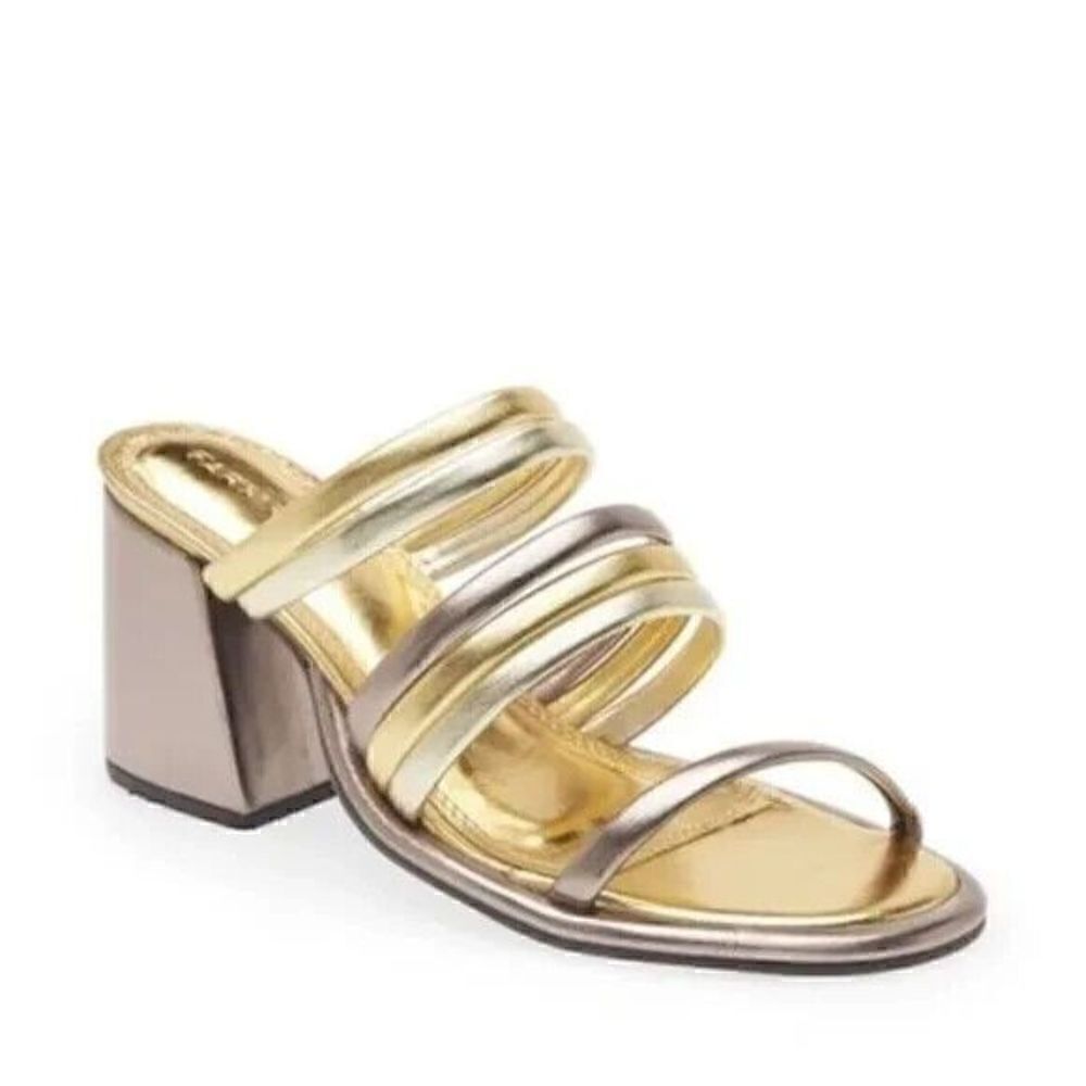 FARM RIO Block Heel Slide Sandal In Gold & Silver Size 8